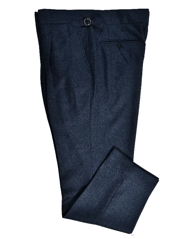 Men's pants with hip comfort-Dugdale Navy Blue Wool Flannel Dress Pant