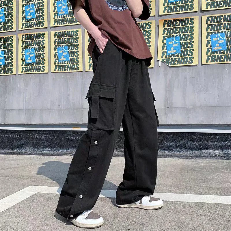 Men's pants with textured feel-Elastic Waist Wide Leg Cargo Pants