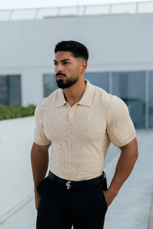 trendy short sleeve shirts for casual wear -Father Sons Classic Plain Beige Knitted Polo Short Sleeve - FSN111