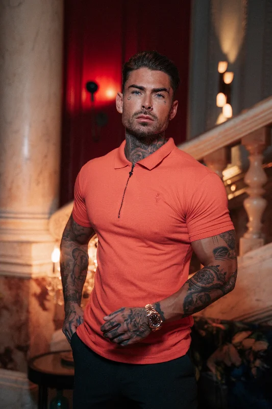 comfortable summer short sleeve shirts for men -Father Sons Classic Coral and Black Zipped Polo Shirt - FSH852