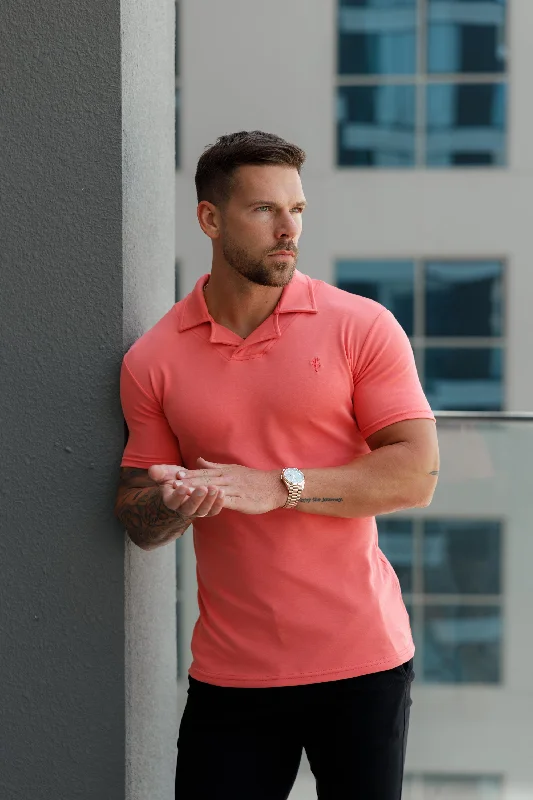 men’s vintage-style short sleeve shirts -Father Sons Classic Coral Polo Shirt With Revere Collar - FSH1066