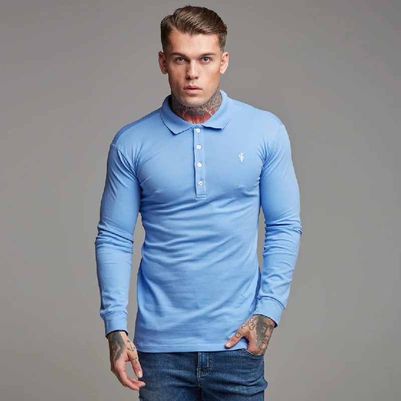 men’s slim-fit short sleeve shirts for office wear -Father Sons Classic Light Blue Polo Long Sleeve Shirt - FSH161