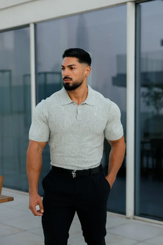 comfortable casual short sleeve shirts for men -Father Sons Classic Plain Light Grey Knitted Polo Short Sleeve - FSN110