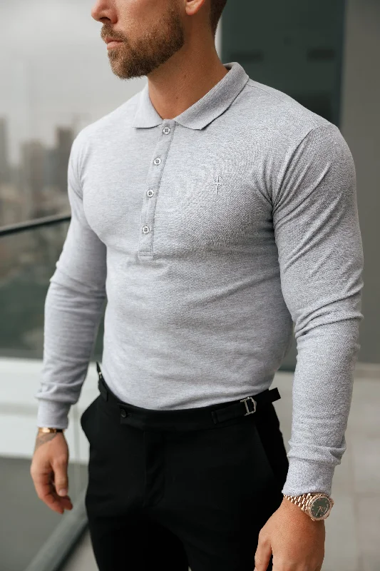 high-quality short sleeve t-shirts for men -Father Sons Classic Light Grey Tonal  Polo Long Sleeve Shirt - FSH859