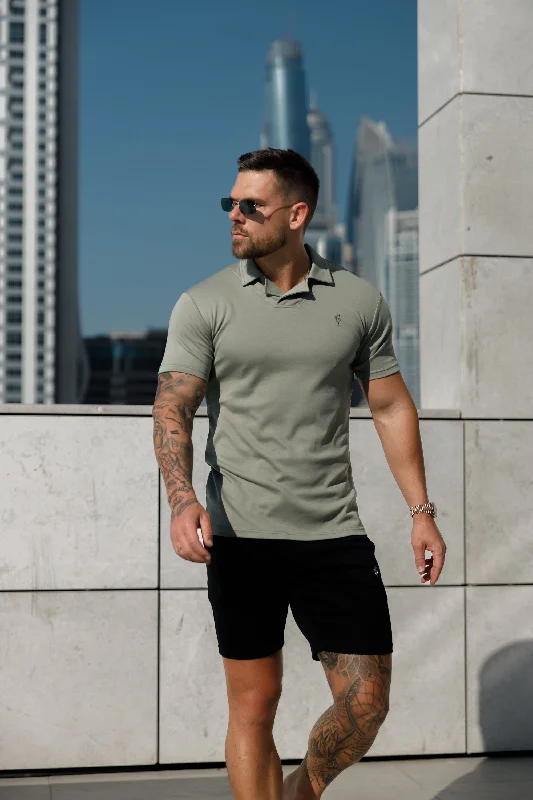 fashionable short sleeve t-shirts for work wear -Father Sons Classic Olive Polo Shirt With Revere Collar - FSH1065