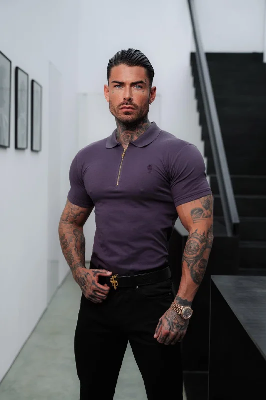 trendy casual short sleeve t-shirts for men -Father Sons Classic Plum and Gold Zipped Polo Shirt - FSH855