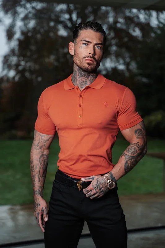 trendy men’s graphic short sleeve shirts -Father Sons Classic Rust Polo Shirt with Tonal Button and Embroidery - FSH912