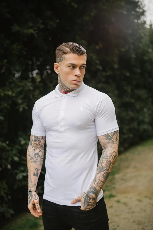 trendy short sleeve shirts for men’s beach wear -Father Sons Classic White Polo Shirt with white embroidery - FSH387