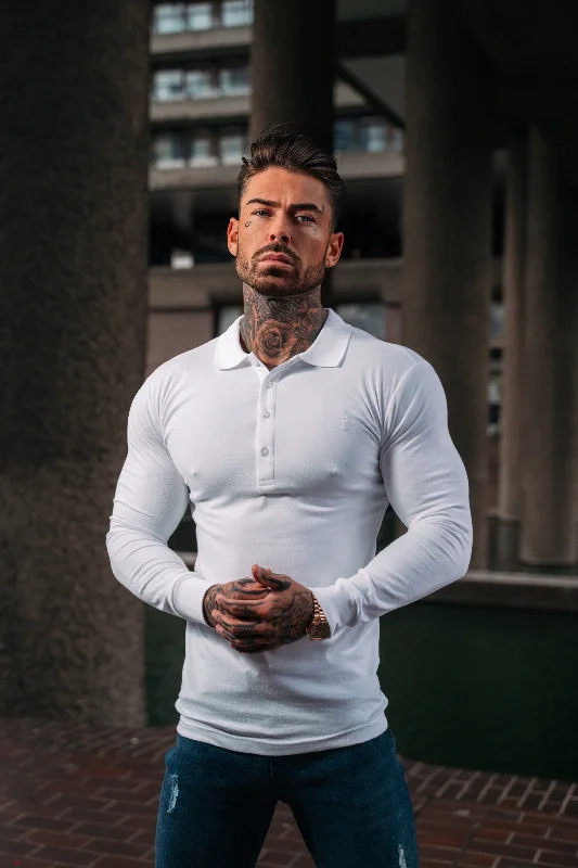 comfortable casual short sleeve shirts -Father Sons Classic White Tonal  Polo Long Sleeve Shirt - FSH858