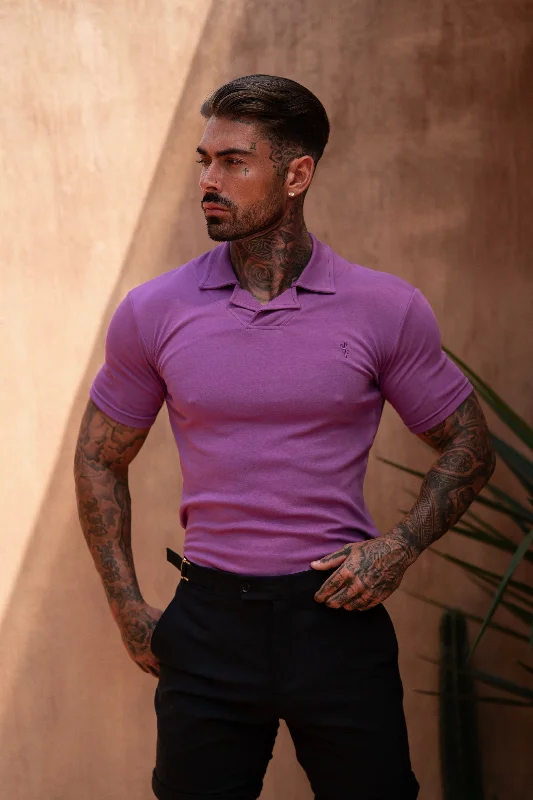 men’s cotton short sleeve shirts -FS Classic Polo With Revere Collar Light Purple - FSH1120