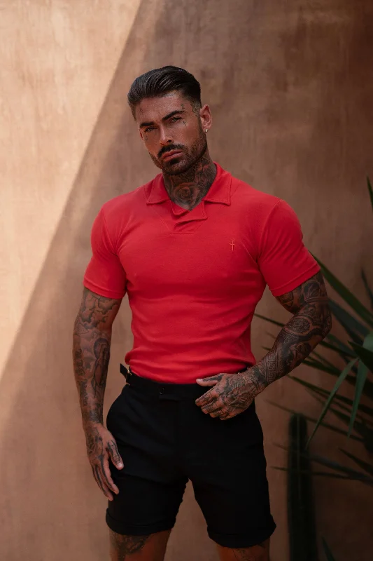 versatile short sleeve shirts for men -FS Classic Polo With Revere Collar Red - FSH1123