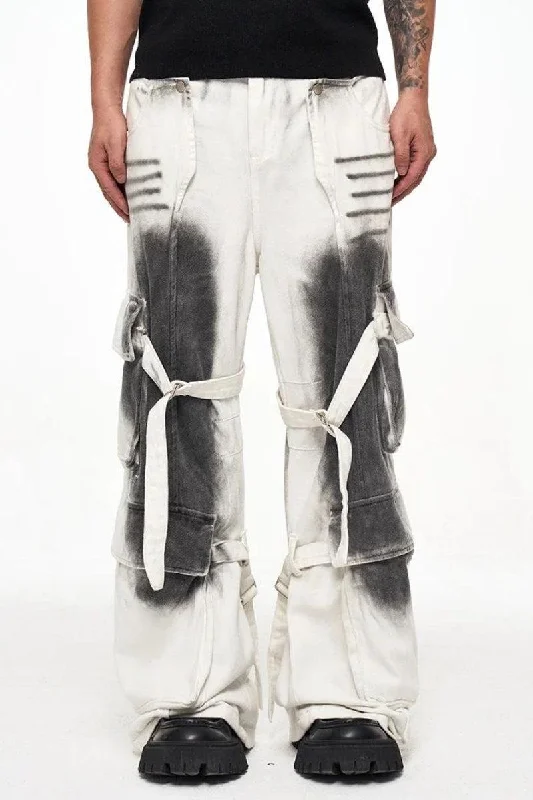 Men's pants with snap closure-Grunge Dirty Effect Cargo Pants