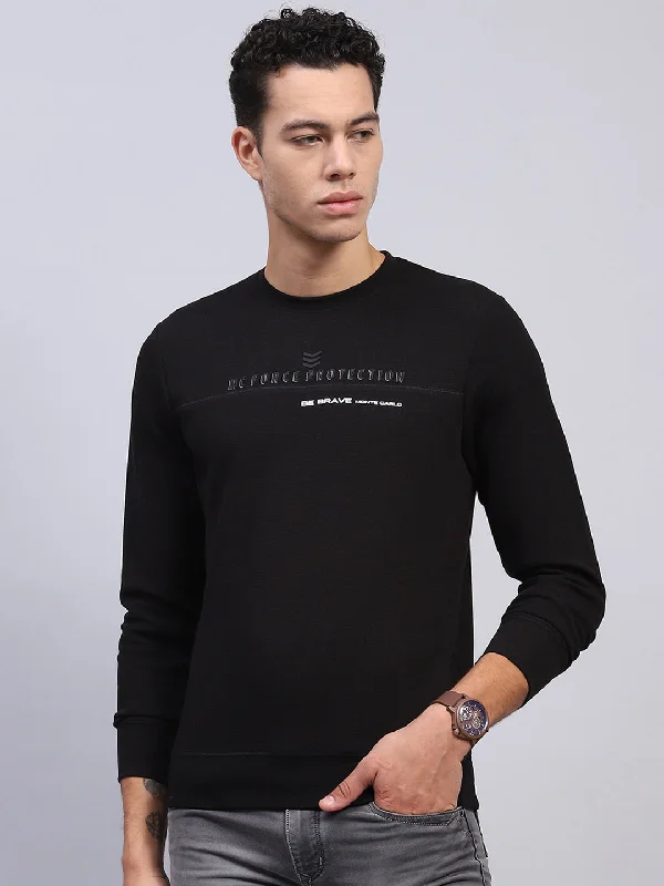 men’s classic cotton short sleeve t-shirts -Men Black Printed Round Neck Full Sleeve Winter T-Shirt