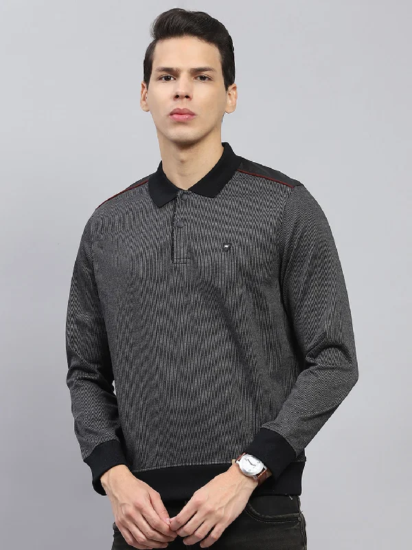 stylish short sleeve shirts for men’s casual wear -Men Black Solid Collar Full Sleeve Winter T-Shirt