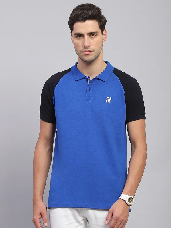 stylish short sleeve shirts for men -Men Blue Solid Collar Half Sleeve T-Shirt