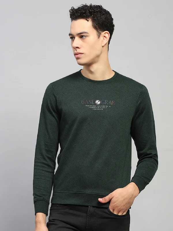 short sleeve t-shirts for active men -Men Green Printed Round Neck Full Sleeve Winter T-Shirt