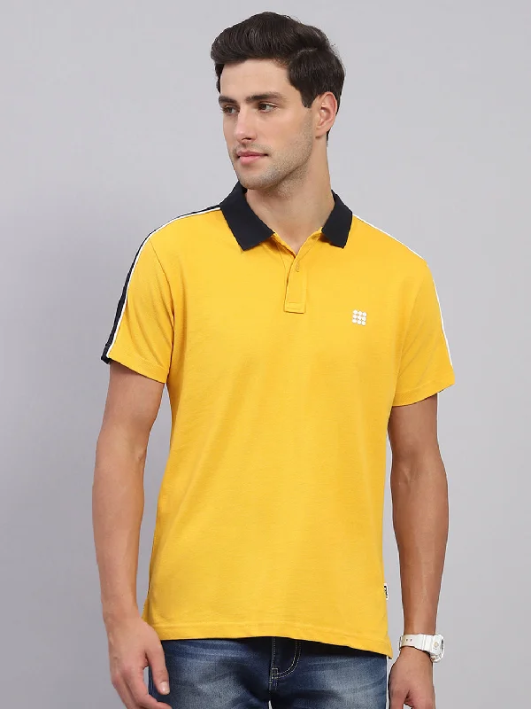 comfortable casual short sleeve shirts for men -Men Mustard Solid Collar Half Sleeve T-Shirt