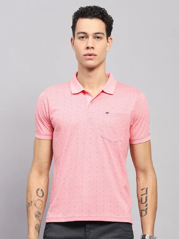 trendy short sleeve shirts with bold patterns -Men Pink Printed Collar Half Sleeve T-Shirt