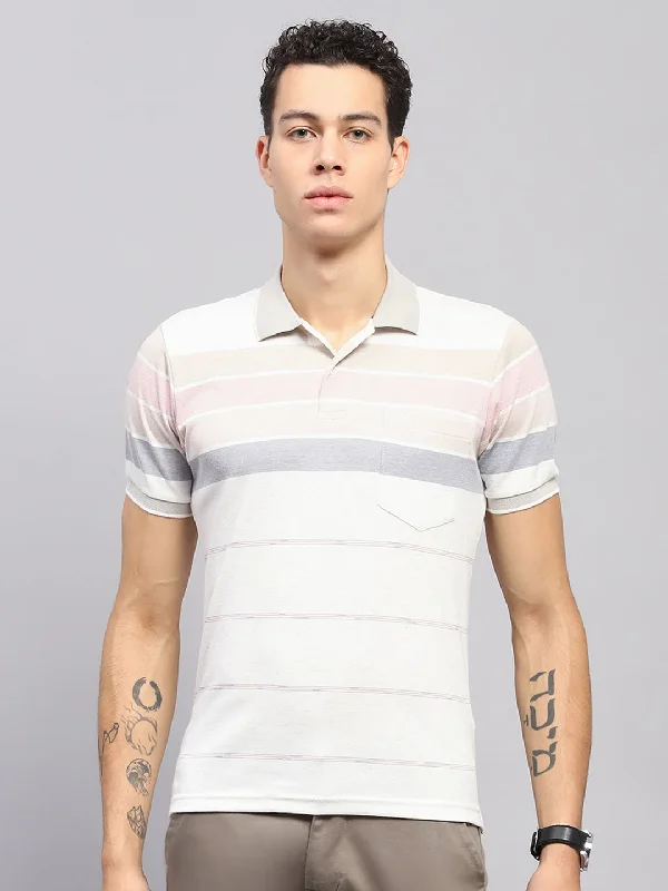 stylish short sleeve shirts for men -Men Pink Stripe Collar Half Sleeve T-Shirt