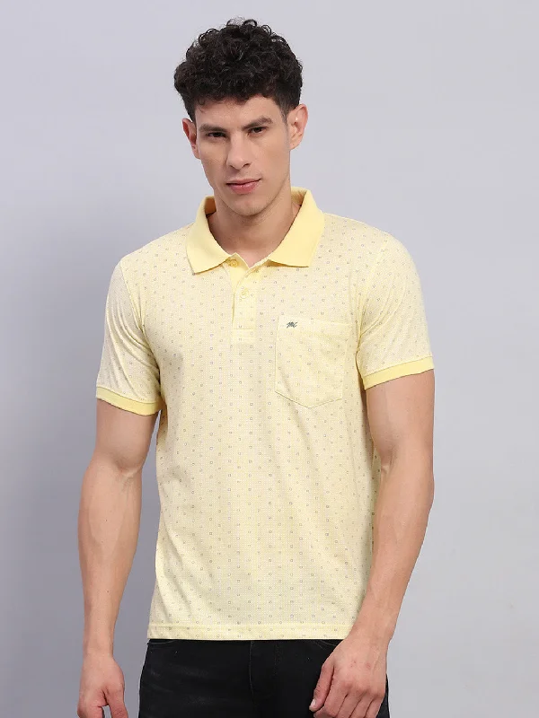 comfortable summer short sleeve shirts for men -Men Yellow Printed Collar Half Sleeve T-Shirt