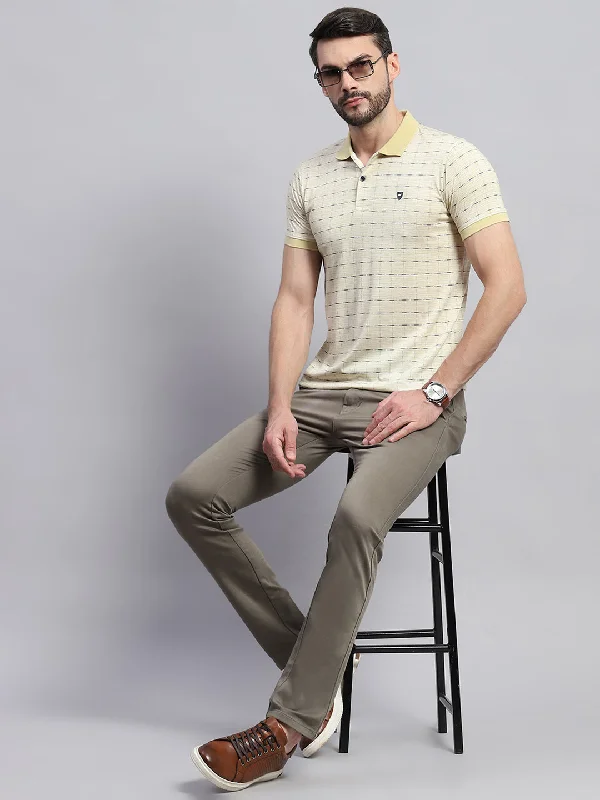 casual summer shirts for men with short sleeves -Men Yellow Printed Collar Half Sleeve T-Shirt