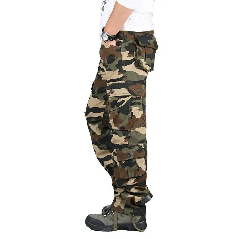 Men's pants oversized fit-Men's Cotton Mid Waist Zipper Fly Closure Camouflage Trousers