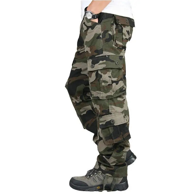 Men's pants with easy fit-Men's Cotton Mid Waist Zipper Fly Closure Camouflage Trousers