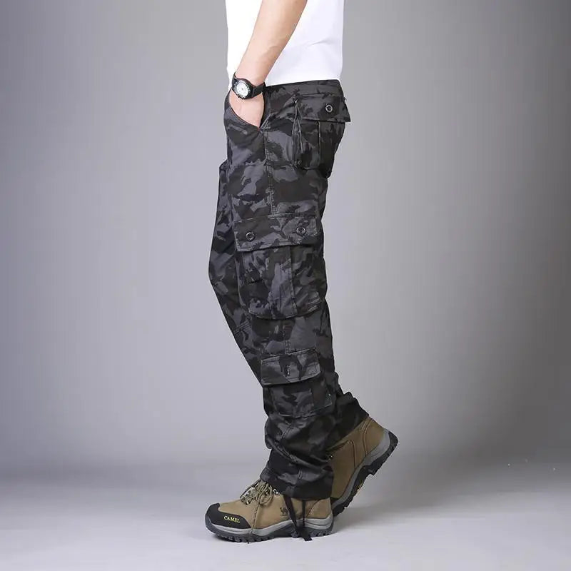 Men's pants with loud tones-Men's Cotton Mid Waist Zipper Fly Closure Camouflage Trousers