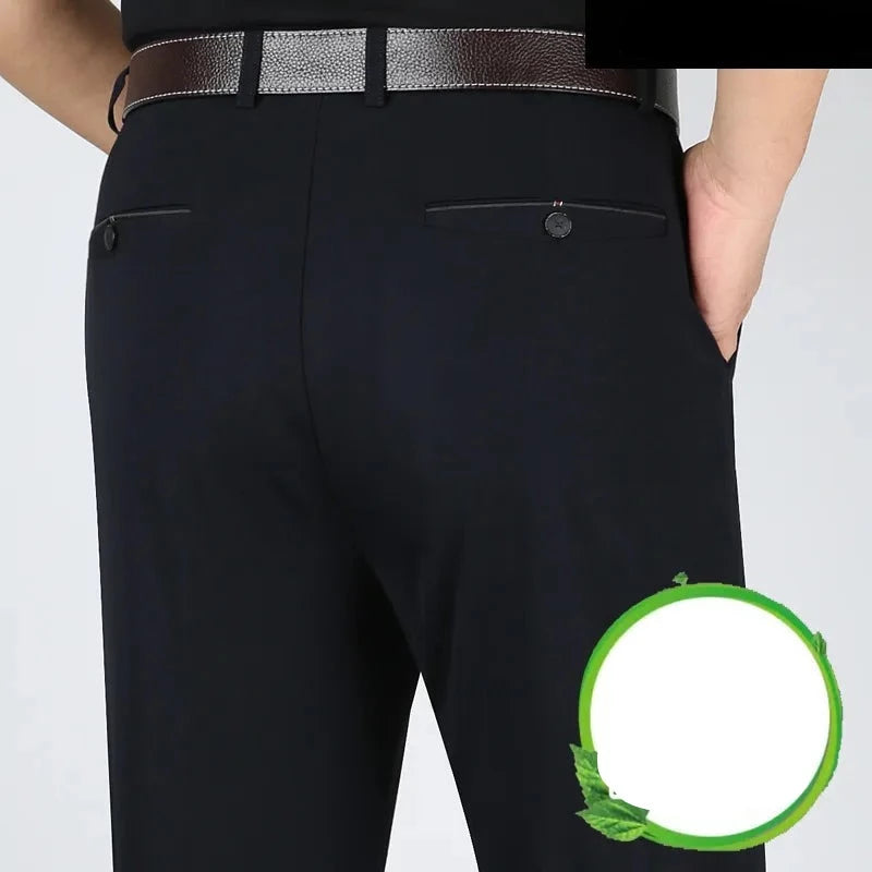 Men's pants with cool pockets-Men's Cotton Zipper Fly Closure Full Length Formal Wear Pants