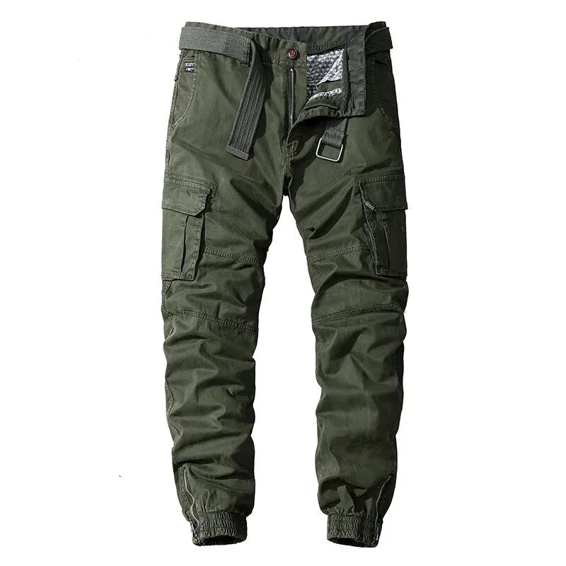 Men's pants with smooth cotton-Men's Cotton Zipper Fly Closure Solid Multi-Pocket Casual Trousers