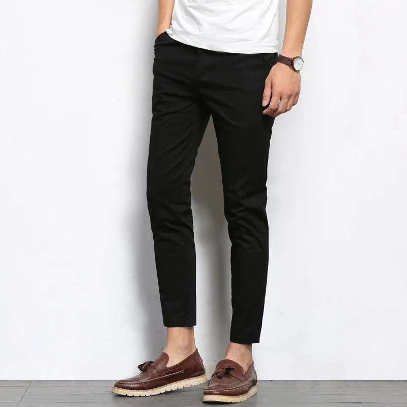 Men's pants with vintage fit-Men's Mid Waist Plain Button Zipper Closure Side Pocket Casual Pants