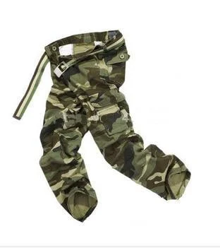 Men's pants with reinforced seams-Men's Polyester Full Length Zipper Fly Camouflage Trousers