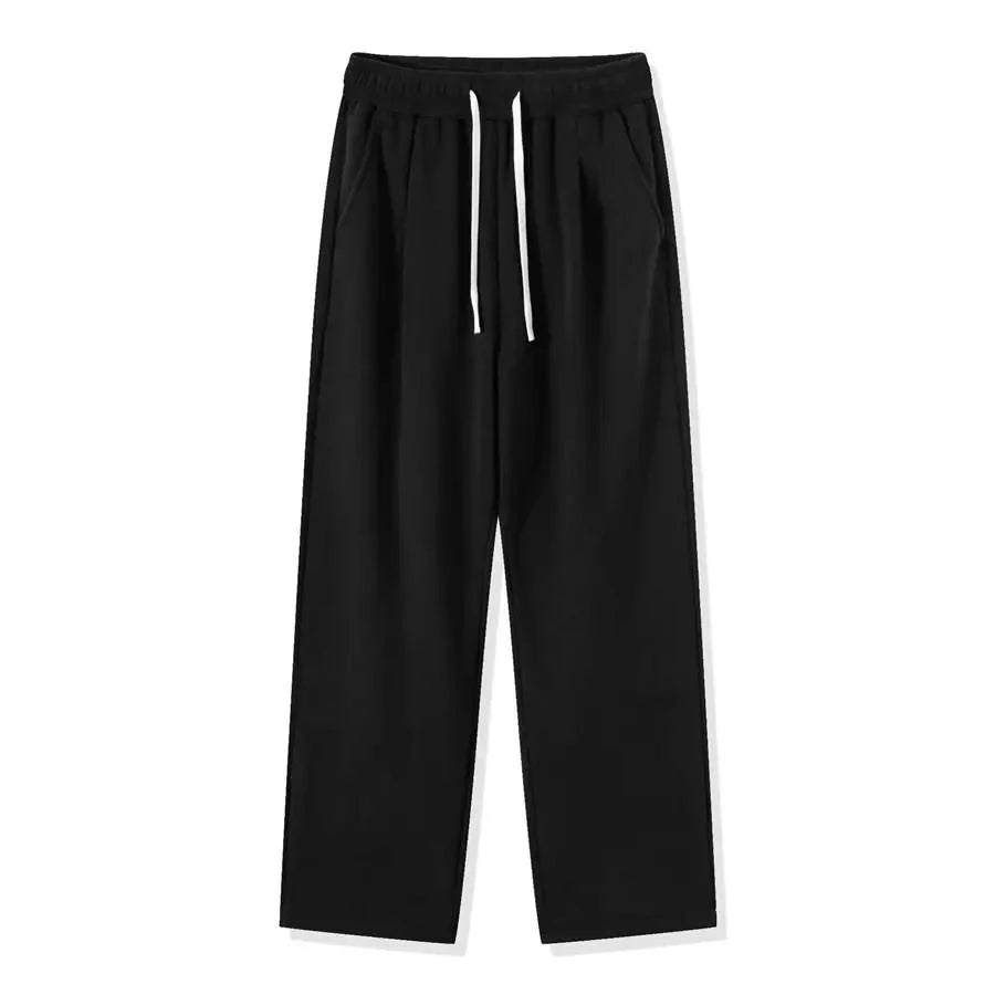 Men's pants for metro vibes-Men's Polyester Mid Elastic Waist Solid Pattern Casual Trousers