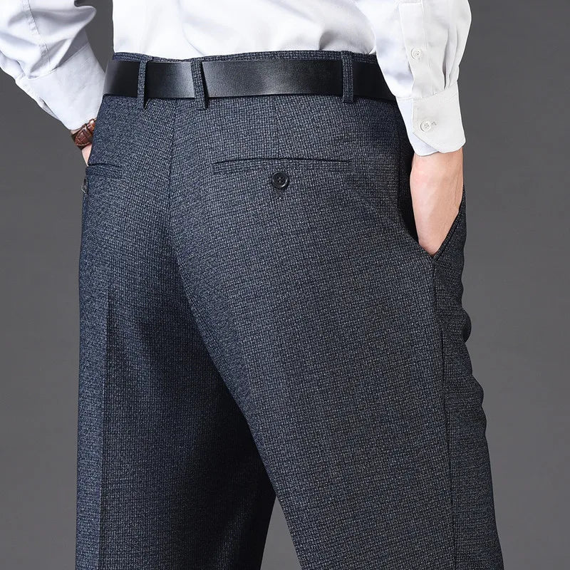 Men's pants with snug fit-Men's Rayon High Waist Zipper Fly Closure Plaid Formal Pants