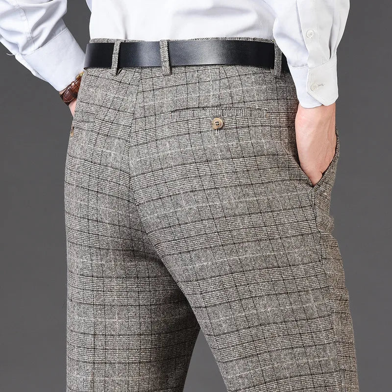 Men's pants fast drying-Men's Rayon High Waist Zipper Fly Closure Plaid Formal Pants