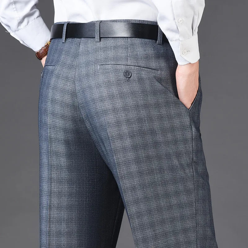 Men's pants for exploration-Men's Rayon High Waist Zipper Fly Closure Plaid Formal Pants