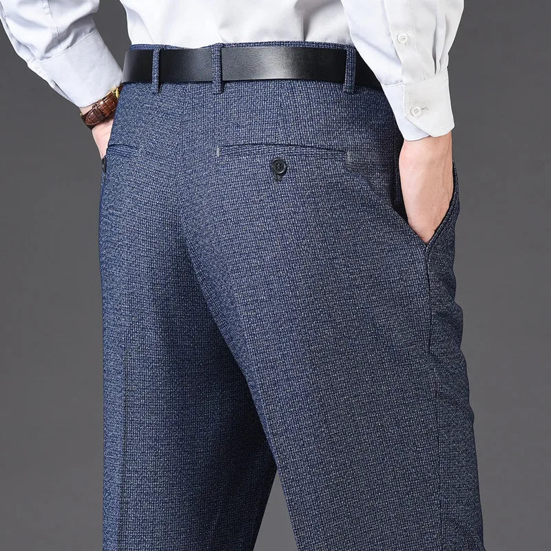 Men's pants with strong fabric-Men's Rayon High Waist Zipper Fly Closure Solid Formal Pants