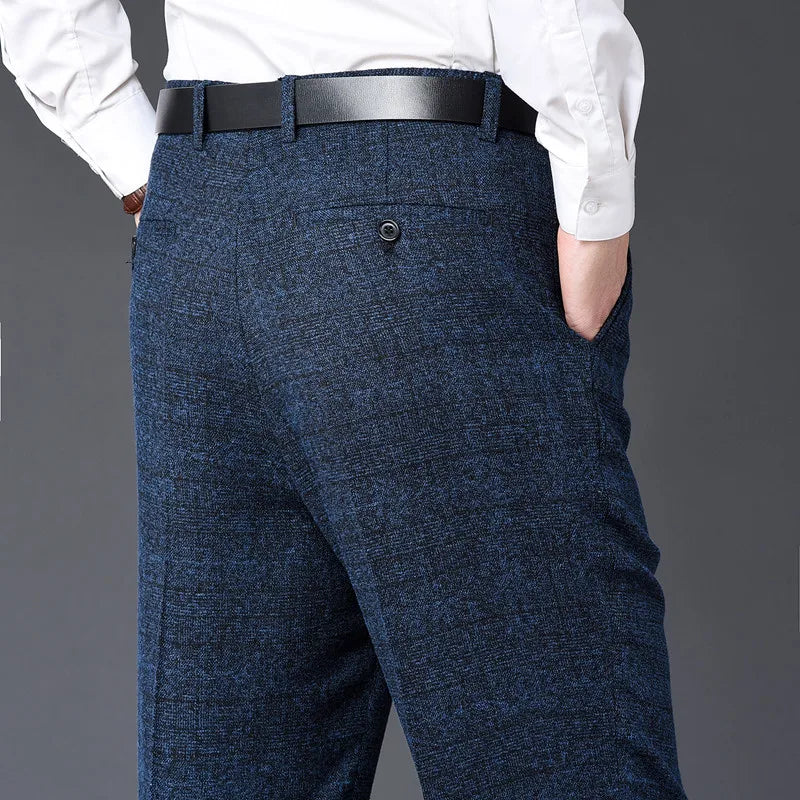 Men's pants for getaways-Men's Rayon High Waist Zipper Fly Closure Plaid Formal Pants