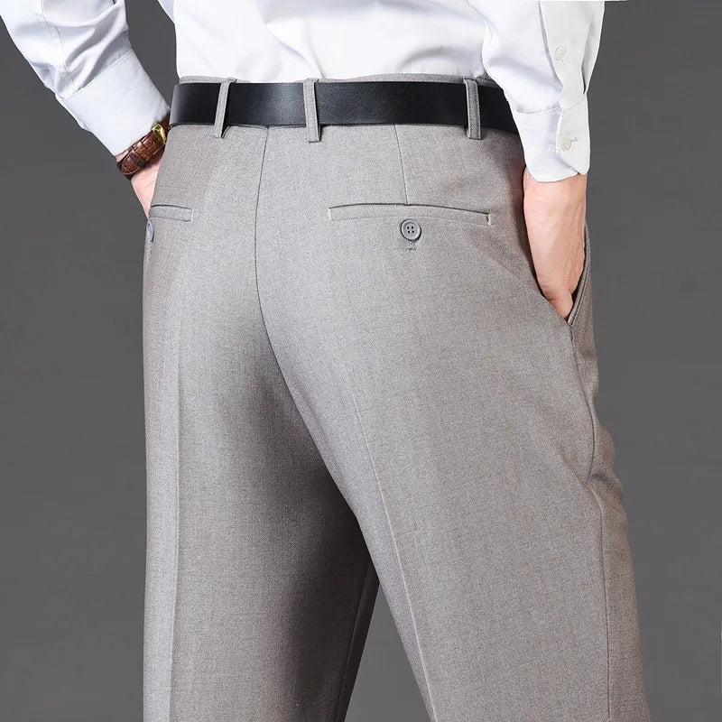 Men's pants with elastic feel-Men's Rayon High Waist Zipper Fly Closure Plain Formal Pants