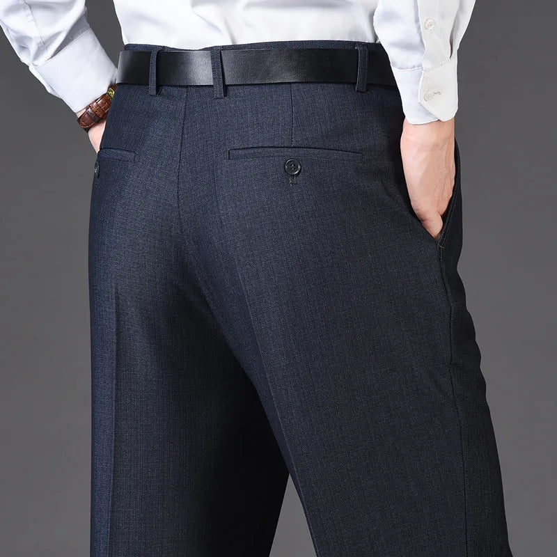 Men's pants for tropical climates-Men's Rayon High Waist Zipper Fly Closure Solid Formal Pants