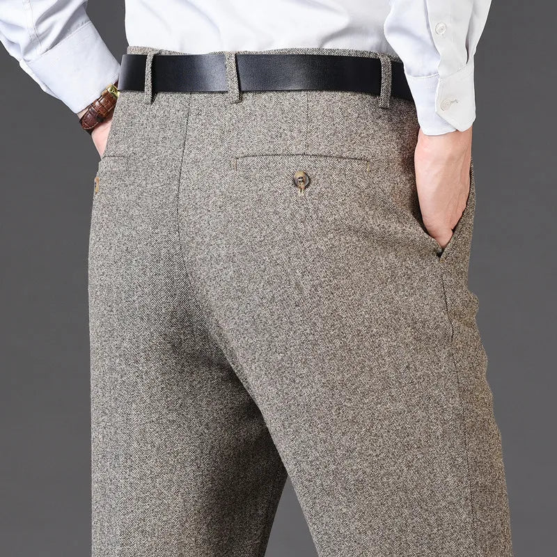 Men's pants with utility pockets-Men's Rayon High Waist Zipper Fly Closure Solid Formal Pants