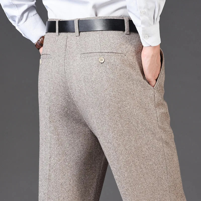 Men's pants with quiet fit-Men's Rayon High Waist Zipper Fly Closure Solid Formal Pants