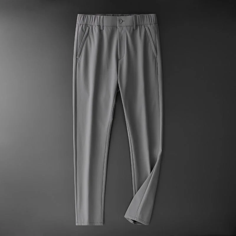 Men's pants with smooth front-Men's Spandex Mid Waist Zipper Fly Closure Anti-Wrinkle Trousers