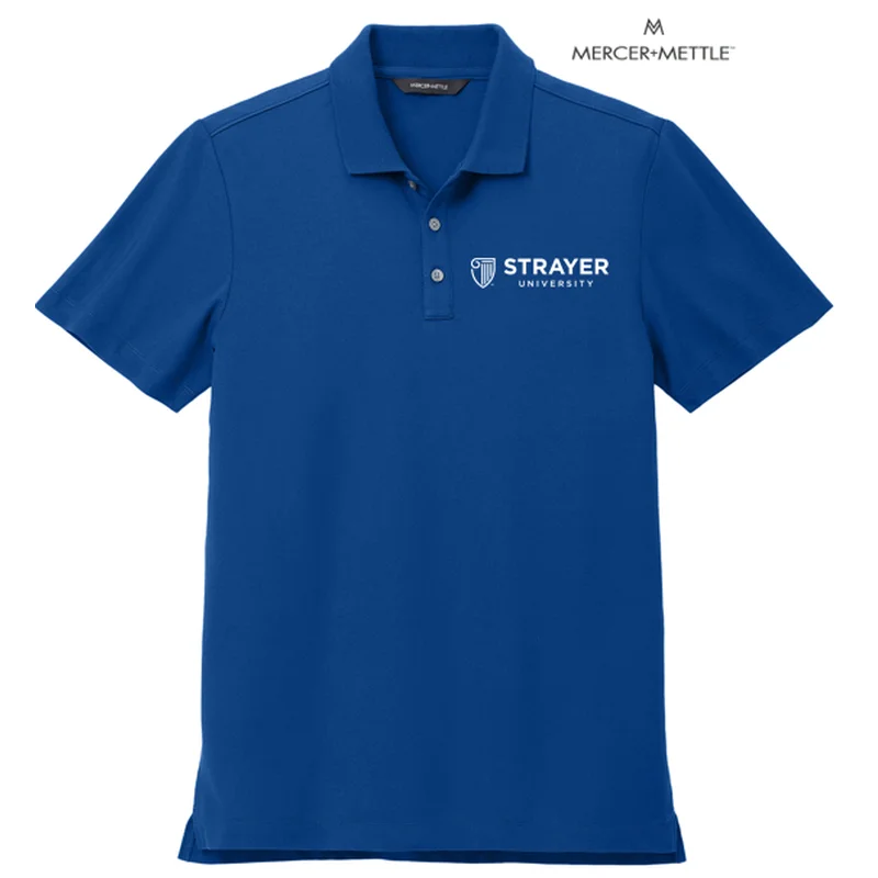 men’s regular fit short sleeve shirts -NEW STRAYER Mercer+Mettle™ Stretch Pique Polo - Blue Note