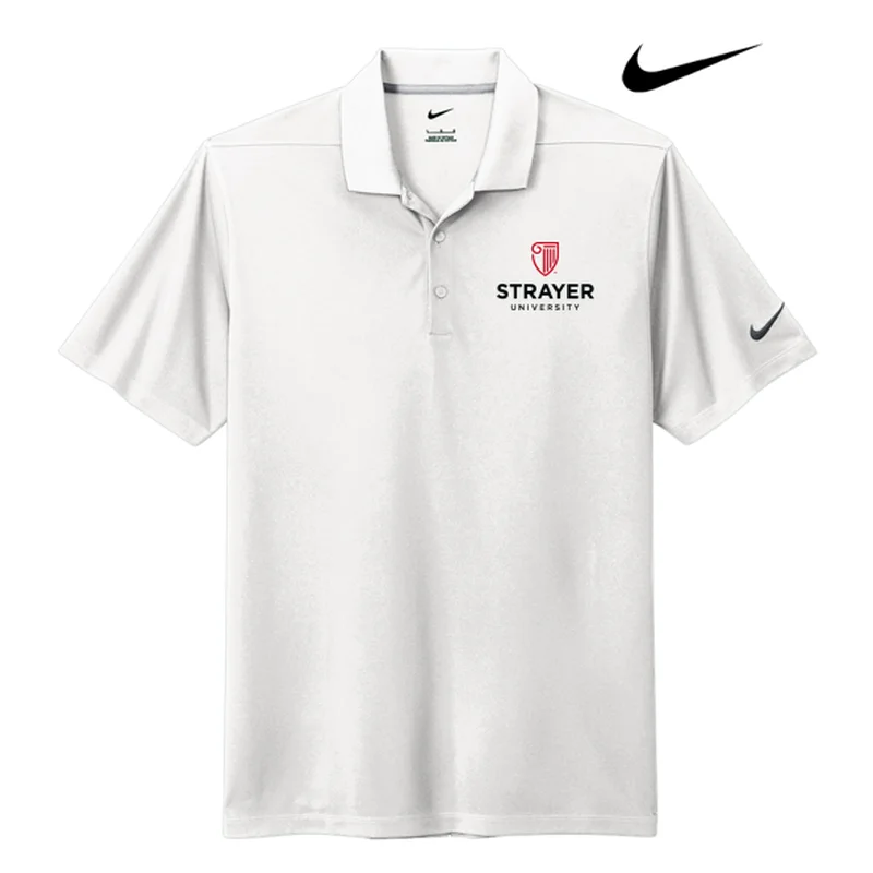 trendy summer short sleeve shirts for men -NEW STRAYER Nike Dri-FIT Micro Pique 2.0 Polo - White