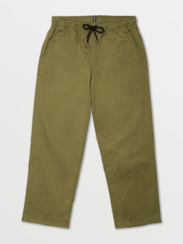 Men's pants for boardrooms-Outer Spaced Solid Elastic Waist Pant - Martini Olive