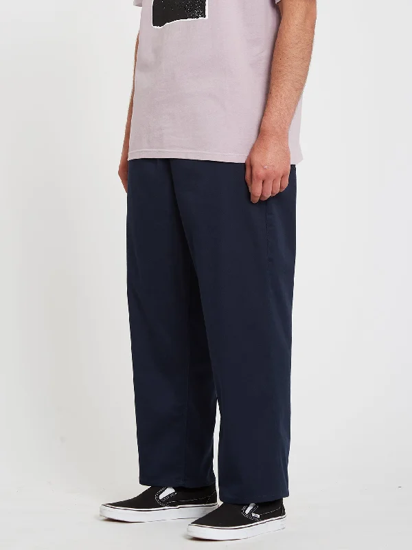 Men's pants with earthy colors-Outer Spaced Solid Elastic Waist Pants - Navy