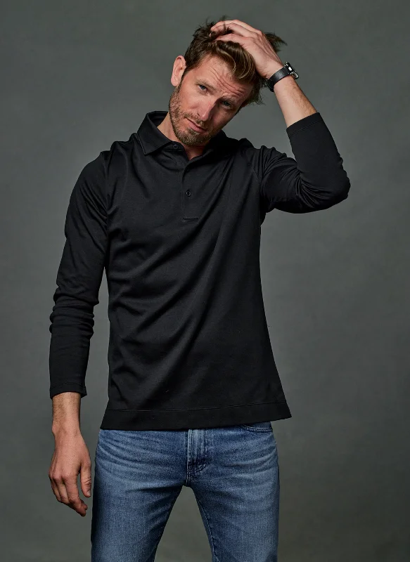 casual yet stylish short sleeve t-shirts for men -Supima® Cotton Long Sleeve Polo Shirt in Black