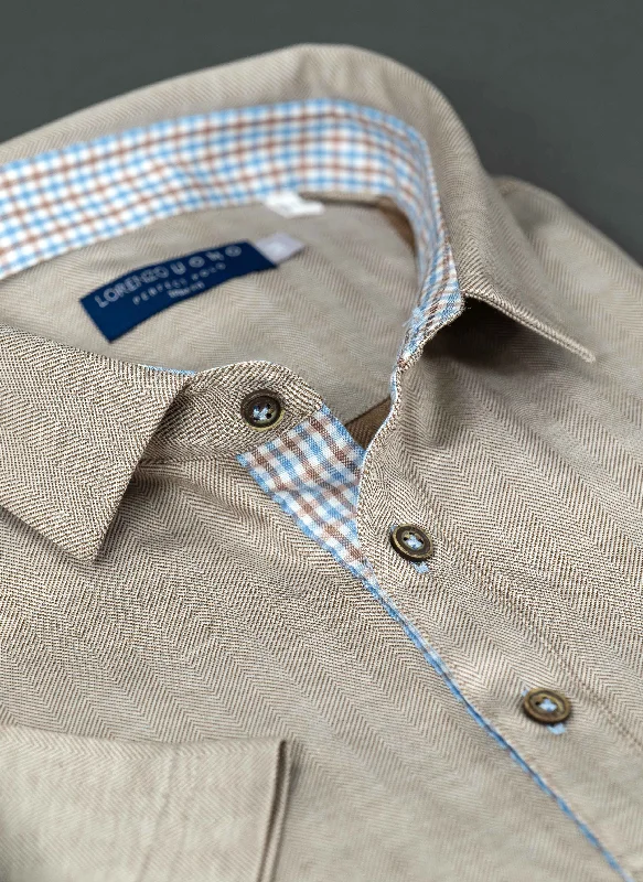 best summer short sleeve shirts for men -The Perfect Polo Shirt in Herringbone Latte Sand