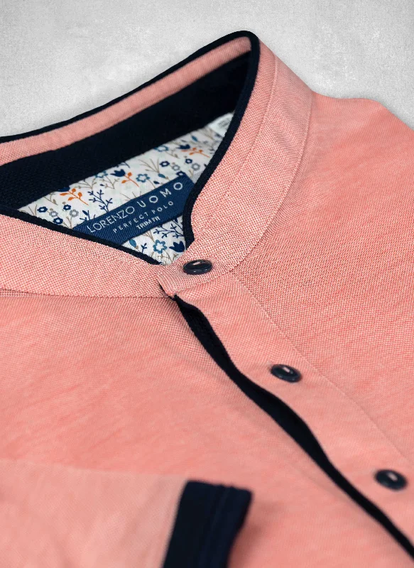 trendy short sleeve shirts for casual wear -The Perfect Polo Shirt with Band Collar in Coral Sherbet